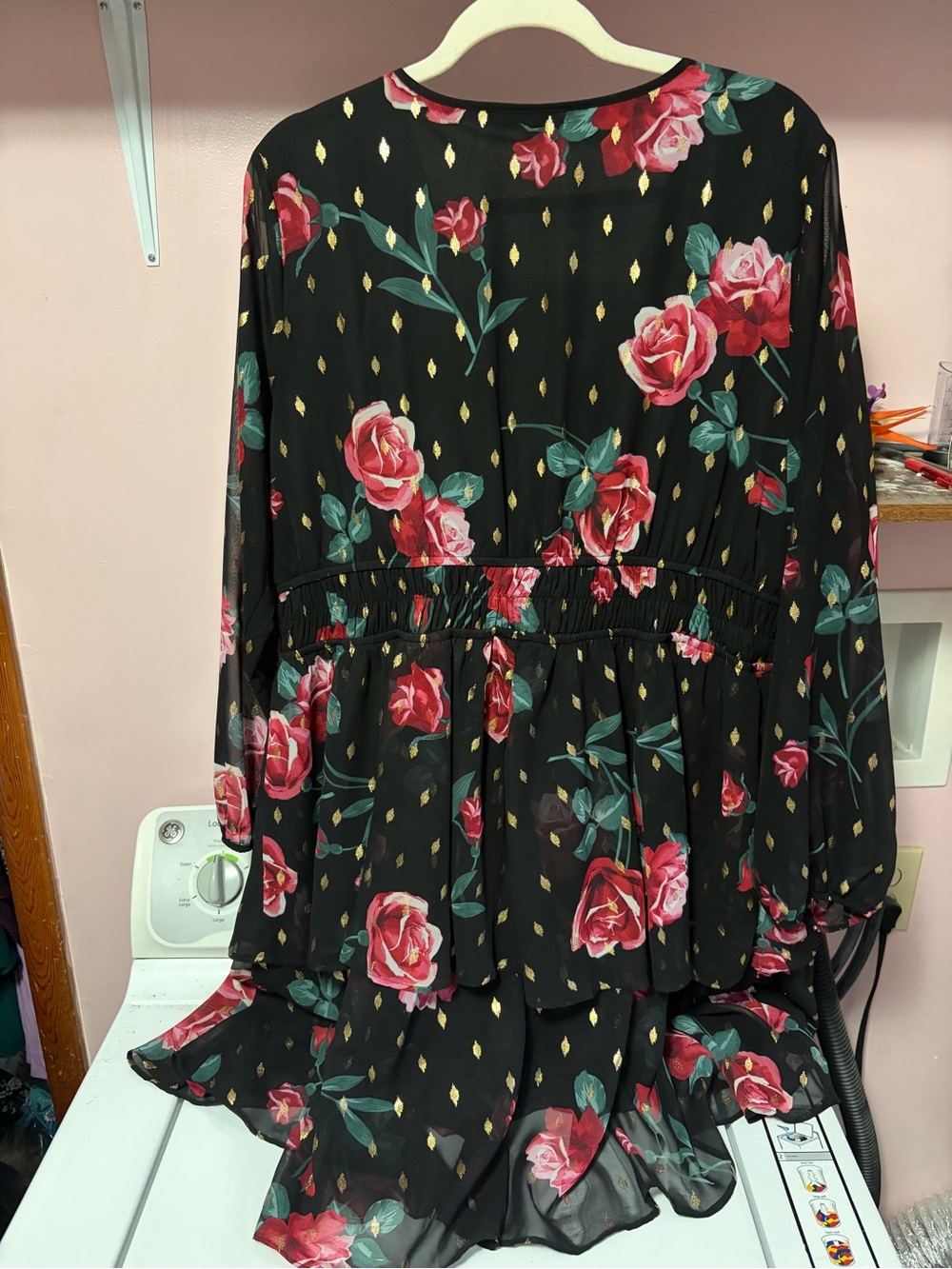 Floral Black V-Neck Smocked Waist Dress